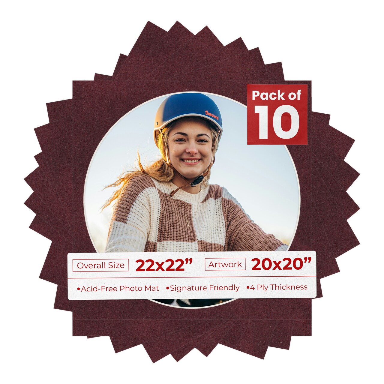 Dark Red Suede Mat Board for 22x22 Frames - Circle Opening for 20x20 Photos
